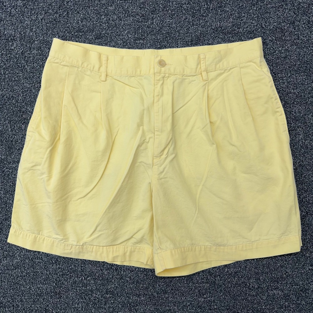 Nautica Rigger Mens Size 34 W Butter Yellow Classic Fit Pleated Cotton Shorts